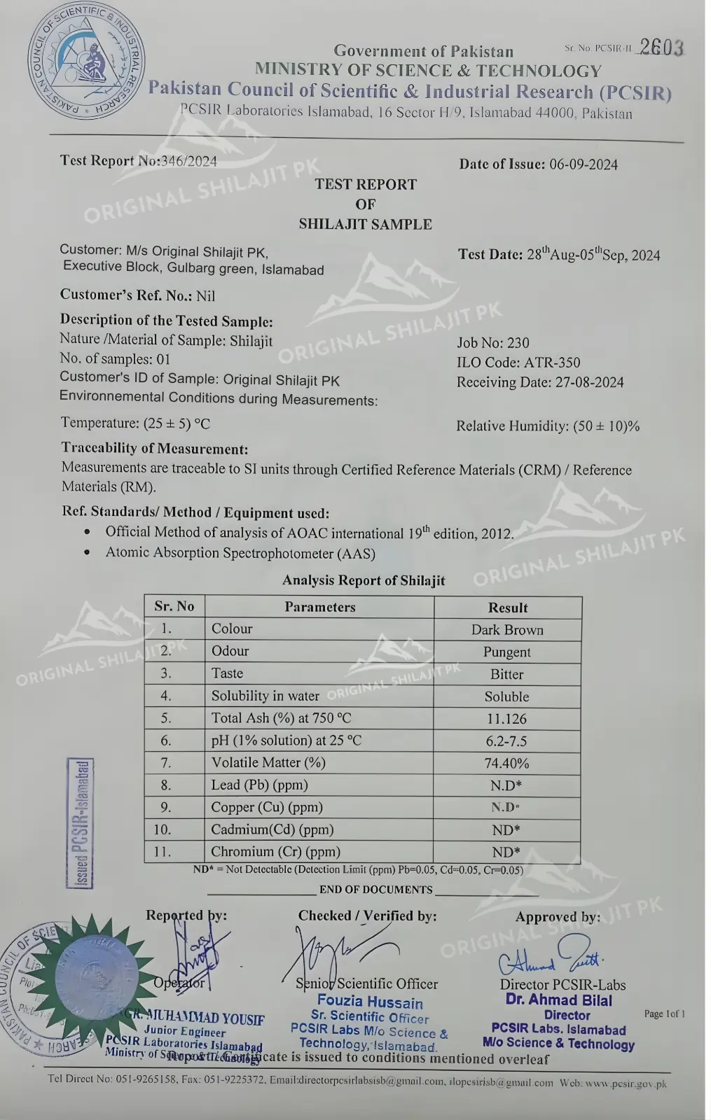 Orginal Shilajit PK Lab test report of Pakistan