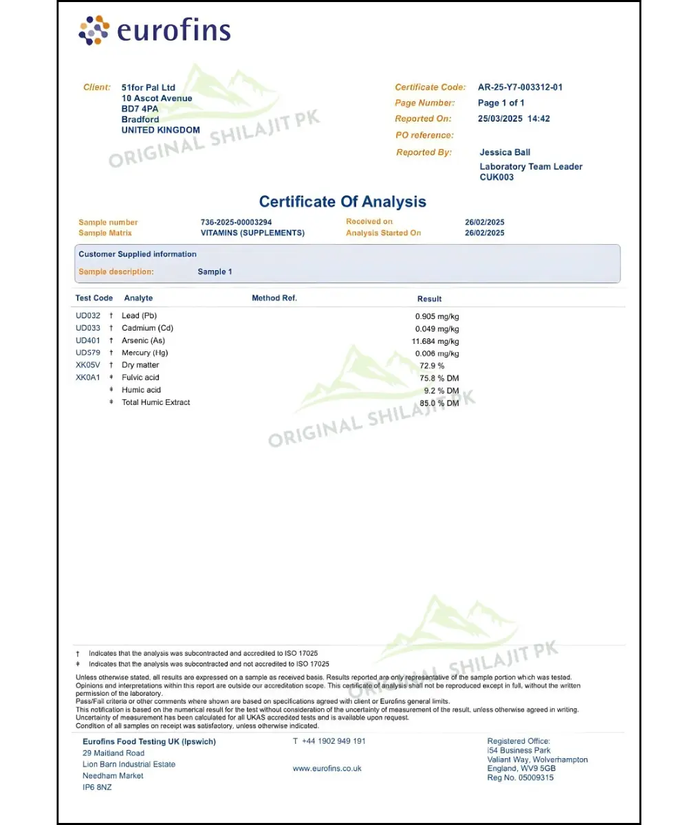 Original Shialjit PK Lab test Report UK