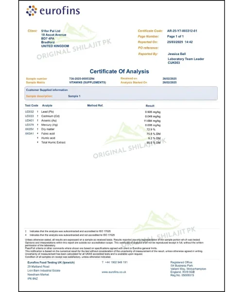 Original Shialjit PK Lab test Report UK